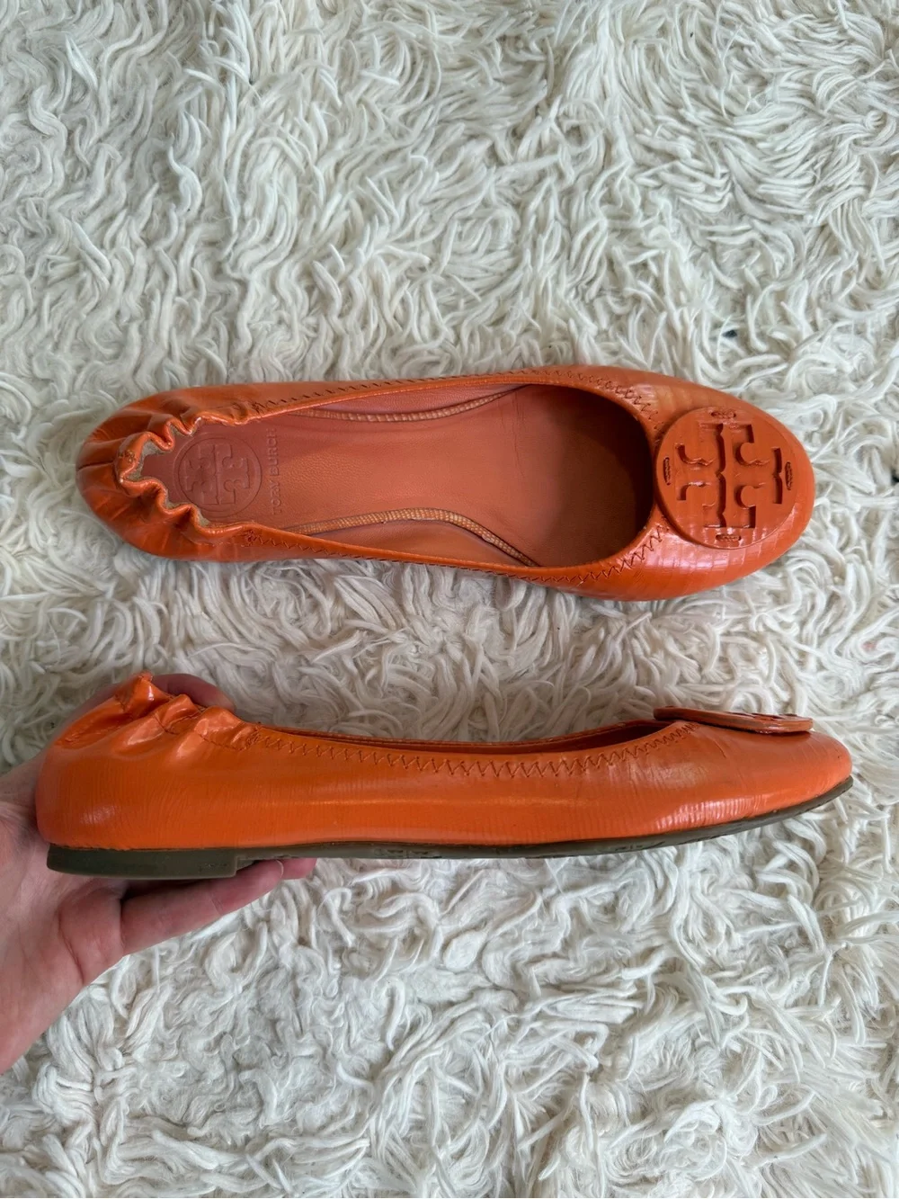 Tory Burch Reva Orange Leather Ballet Flats Size 8
